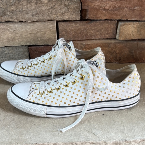 Converse All Star sz 12 white sneakers with gold polka dots - Picture 1 of 10